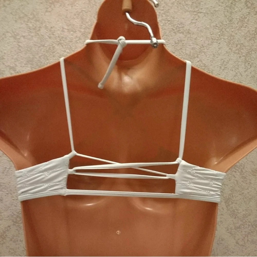 La Hearts White Embroidered Halter Bikini Top